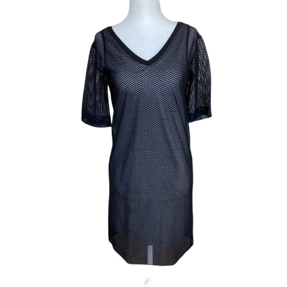 TOPSHOP Black Net Mesh V-Neck Mini Dress Size 2 - Picture 2 of 14